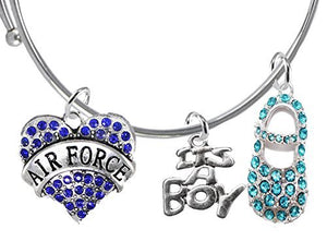 Air Force's Wife's Baby Shower Gifts, "It’s A Boy", Adjustable Bracelet, Safe - Nickel & Lead Free