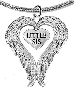 Guardian Angel, Heart (Love) Shaped Wings for Little Sis Necklace, Adjustable - Safe, Nickel Free