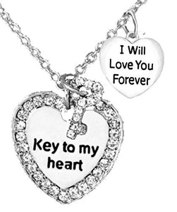Mom "Key to My Heart" and" I Love You Forever", Mother's "Mom", Wife, Adjustable Necklace - Safe