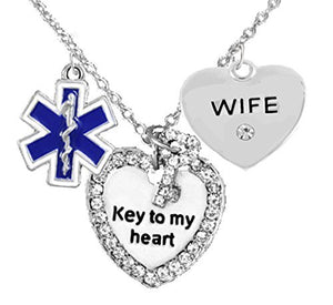 EMT, Wife Adjustable "Key to My Heart" Necklace, Hypoallergenic, Safe - Nickel & Lead Free