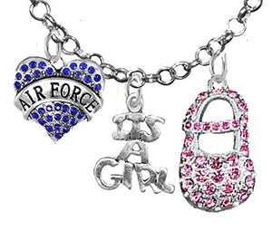 Air Force's, "It’s A Girl", Necklace, Hypoallergenic, Safe - Nickel & Lead Free