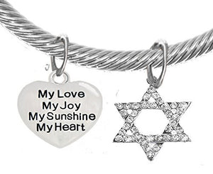 Jewish, "My Love, My Joy, My Sunshine, My Heart, Charm " Star of David Bracelet with Crystal Ends