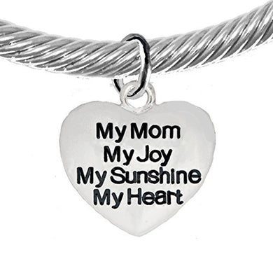 Message Bracelet, My Mom, My Joy, My Sunshine, My Heart, Breathtaking... Silver Cable Cuff Bracelet