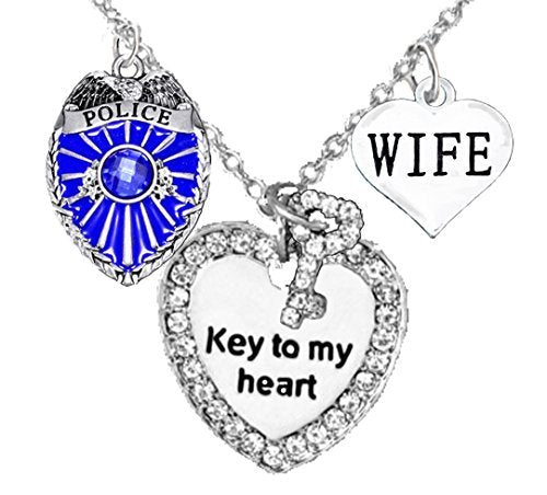 Policeman's Wife Heart Necklace, Hypoallergenic, Safe - Nickel & Lead Free