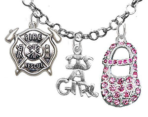 Firefighter's Rescue Department's Wife's, "It’s A Girl", Necklace, Safe - Nickel & Lead Free