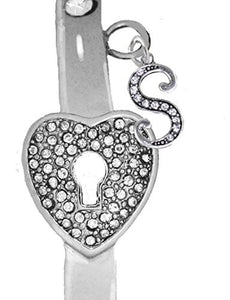It Really Locks! The Key to My Heart, "Initial S", Cuff Crystal Bracelet - Safe, Nickel & Lead Free
