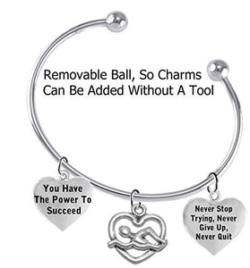 Never Stop Trying, Never Quit Swimming 3 Charm Adjustable Bracelet, Safe