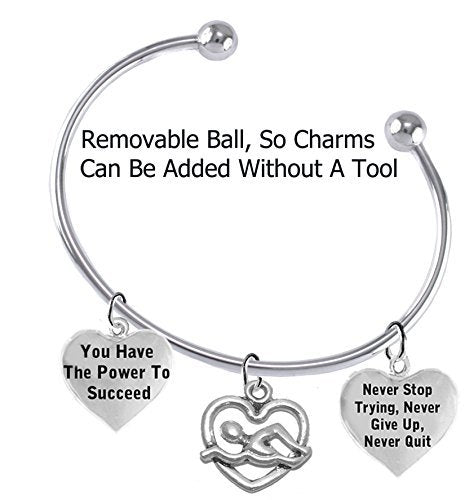 Never Stop Trying, Never Quit Swimming 3 Charm Adjustable Bracelet, Safe