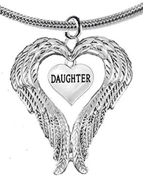 Guardian Angel, Heart (Love) Shaped Wings for Daughter Necklace, Adjustable - Safe, Nickel Free