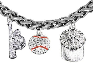 Baseball, Genuine Crystal. Bat, Caps Bracelet, Hypoallergenic, Safe - Nickel & Lead, Free