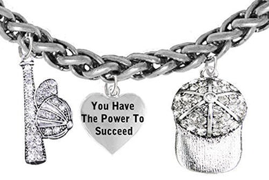 Softball, You Have the Power to Succeed, Genuine Crystal. Bat, Caps Bracelet, Safe - Nickel & Free