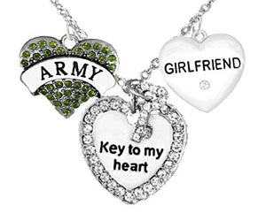 Army Girlfriend, Genuine Crystal, "Key to My Heart" &" Girlfriend Crystal Heart", Adjustable, Safe