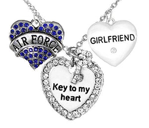 Air Force Girlfriend, "Key to My Heart", Crystal "Girlfriend" Heart, Safe - Nickel & Lead Free