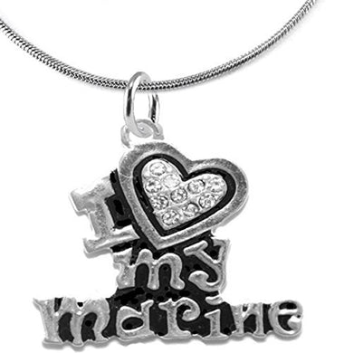 Marine I Love My Marine, Crystal Heart, Adjustable Necklace, Hypoallergenic - Nickel & Lead Free