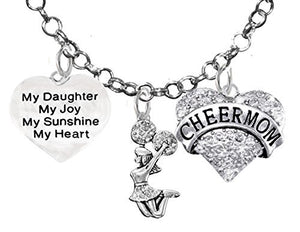 Cheer Mom My "Daughter", My Joy, My Sunshine, My Heart Crystal Cheerleader Rolo Chain Charm Necklace
