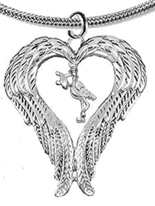Guardian Angel, Heart (Love) Shaped Wings for An Expecting Mother, "Stork Carrying Baby" Necklace