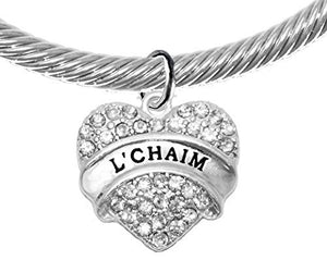 Jewish "L’Chiam", "To Life " Crystal Heart Silvertone Bracelet with Crystal Ends, A Great Gift! Safe