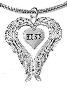 Guardian Angel, Heart (Love) Shaped Wings for Big Sis Necklace, Adjustable - Safe, Nickel Free