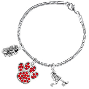 The Perfect Gift "Soccer Jewelry" Red Crystal Paw Snake Chain Bracelet Safe - Nickel & Lead Free
