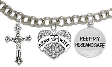 Army Wife, Keep My Husband Safe, Adjustable Hypoallergenic, Safe - Nickel & Lead Free