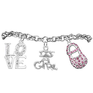 Love, "It’s A Girl", Adjustable Bracelet, Hypoallergenic, Safe - Nickel & Lead Free