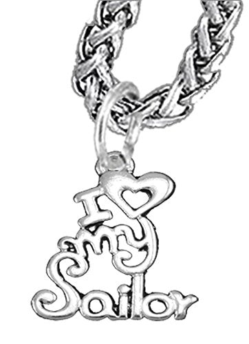 Navy, I Love My Sailor, Wheat Chain Necklace Hypoallergenic, Safe - Nickel & Lead Free