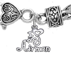 Air Force, I Love My Airman, Wheat Chain Bracelet Hypoallergenic, Safe - Nickel & Lead Free