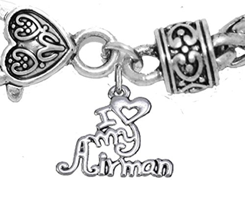 Air Force, I Love My Airman, Wheat Chain Bracelet Hypoallergenic, Safe - Nickel & Lead Free