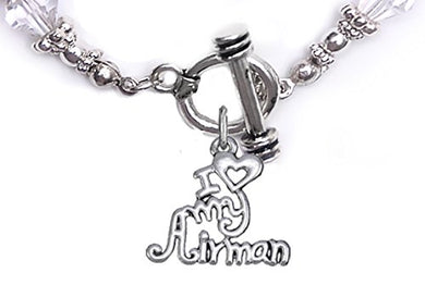 Air Force, I Love My Airman, Clear Crystal Bracelet Hypoallergenic, Safe - Nickel & Lead Free