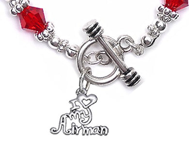Air Force, I Love My Airman, Red Crystal Bracelet Hypoallergenic, Safe - Nickel & Lead Free