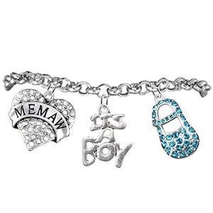 Memaw, "It’s A Boy", Adjustable Bracelet, Hypoallergenic, Safe - Nickel & Lead Free