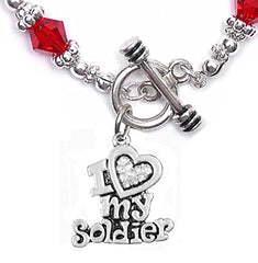 Army, "I Love My Soldier", Red Crystal Bracelet Hypoallergenic, Safe - Nickel & Lead Free