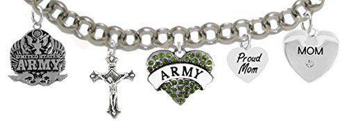 Proud ArMy Mom Heart Bracelet, Will NOT Irritate Anyone's Sensitive Skin. Safe - Nickel & Lead Free