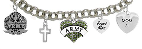 Proud ArMy Mom Heart Bracelet, Will NOT Irritate Anyone's Sensitive Skin. Safe - Nickel & Lead Free