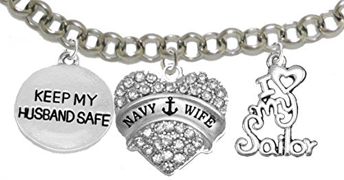 Navy Wife, I Love My Sailor, Keep My Husband Safe, Adjustable Safe - Nickel & Lead Free.