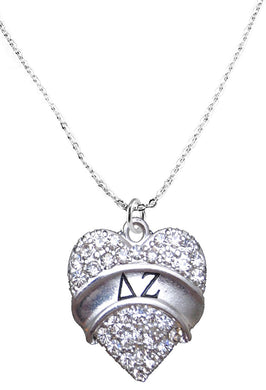 Delta Zeta Crystal Heart Necklace - Licensed Sorority Jewelry Manufacturer