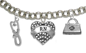 RN, Nurse, Adjustable Charm Bracelet, Hypoallergenic, Safe - Nickel & Lead Free