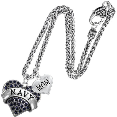 Navy Mom Blue Crystal Necklace Heart Necklace, Will NOT Irritate Anyone with Sensitive Skin. Safe