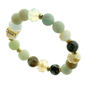 Jade, Glass And Earth-tone Beaded Stretch Bracelet "Faith" "Hope" "Love" "Blessed" On Gold-toned Accent