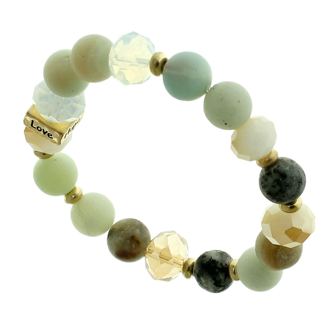 Jade, Glass And Earth-tone Beaded Stretch Bracelet 