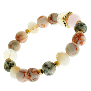 Red Marble, Glass And Earth-tone Beaded Stretch Bracelet "Faith" "Hope" "Love" "Blessed" On Gold-toned Accent