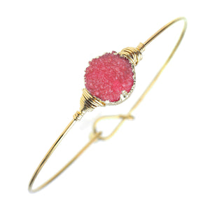 Dusty Rose Faux Geode Crystal Miracle Wire Bracelet Adjustable Gold Tone Wire With Ball And Hook Clasp