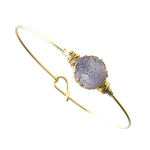 Purple Faux Geode Crystal Miracle Wire Bracelet Adjustable Gold Tone Wire With Ball And Hook Clasp