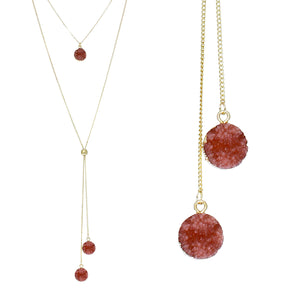 Blush Red Faux Geode Crystal Gold-tone Necklace Adjustable Gold-tone Bead For Dangling Geode Pendants