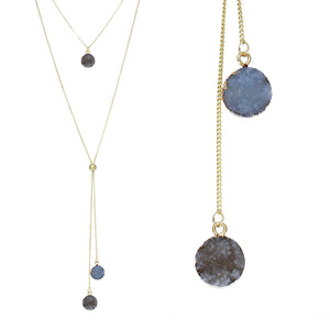 Slate Blue Faux Geode Crystal Gold-tone Necklace Adjustable Gold-tone Bead For Dangling Geode Pendants