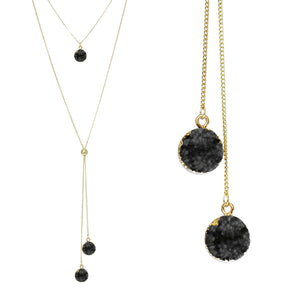 Jet Black Faux Geode Crystal Gold-tone Necklace Adjustable Gold-tone Bead For Dangling Geode Pendants