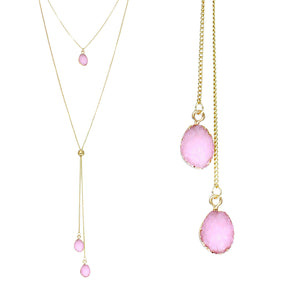 Blush Pink Faux Geode Crystal Gold-tone Necklace Adjustable Gold-tone Bead For Dangling Geode Pendants