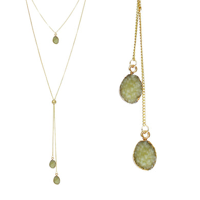 Jade Green Faux Geode Crystal Gold-tone Necklace Adjustable Gold-tone Bead For Dangling Geode Pendants