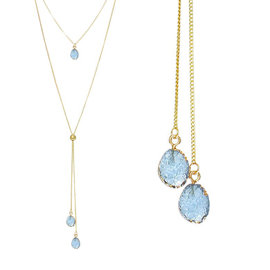 Bright Blue Faux Geode Crystal Gold-tone Necklace Adjustable Gold-tone Bead For Dangling Geode Pendants