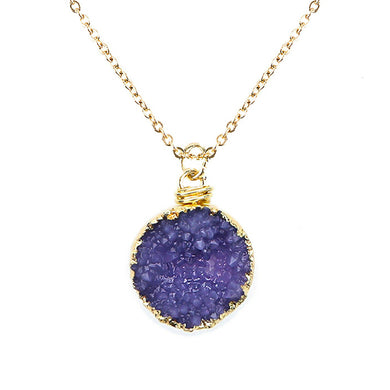 Purple Tone Faux Geode Crystal Gold-tone Pendant On Exciting Adjustable Gold-tone Chain Link Necklace